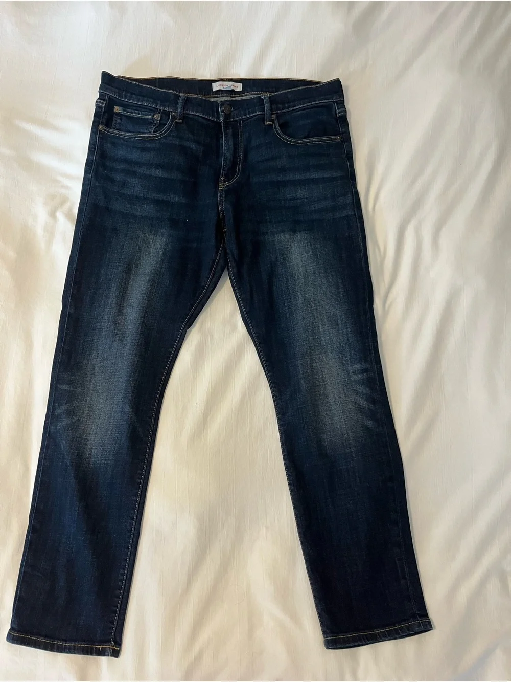 Lucky Brand Men's Dark Blue Denim Jeans with Leather Logo Patch